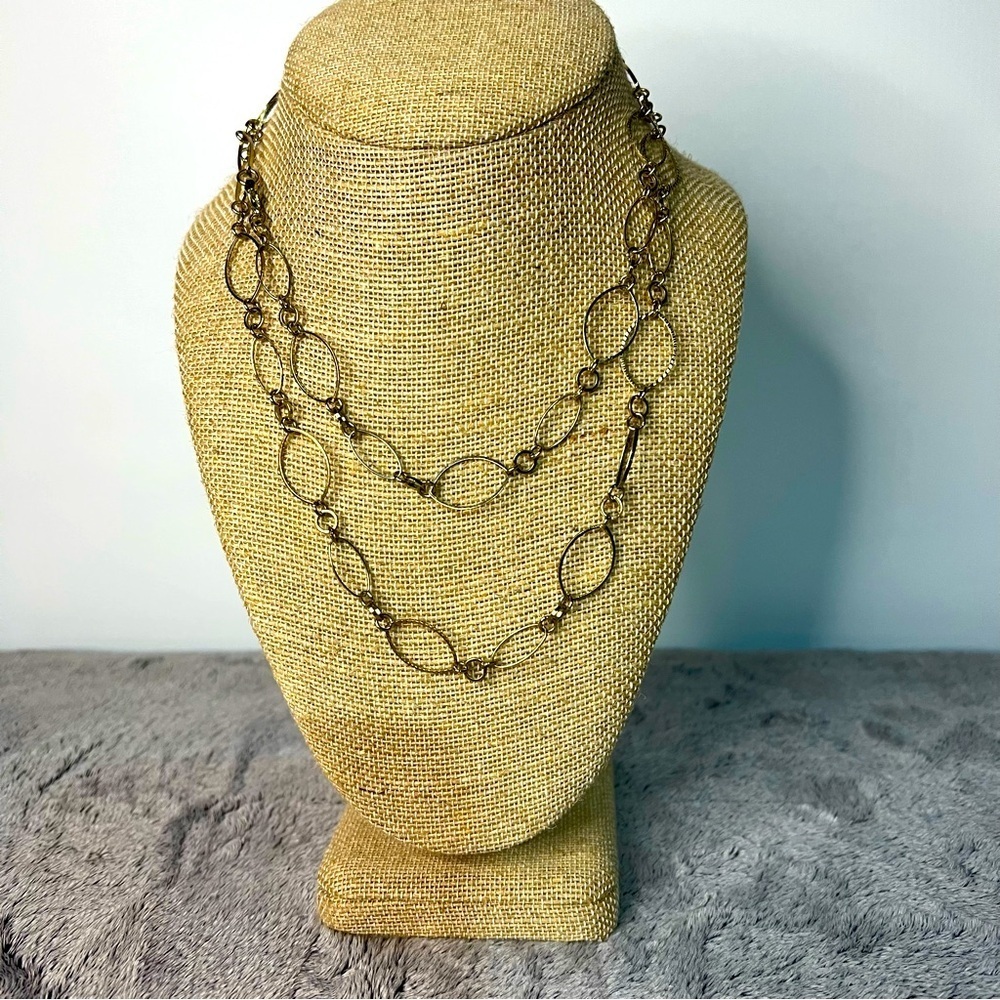 Gold Tone Textured Oval Links Chain Necklace 36in